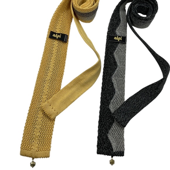 2 ALPI Beige/Gray Geometric knit Cotton LUXURY Ties - Picture 2 of 4